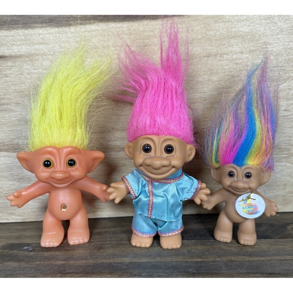 Vintage Russ Troll Dolls Lot 3 Neon Rainbow Hair 90s Figures Toy